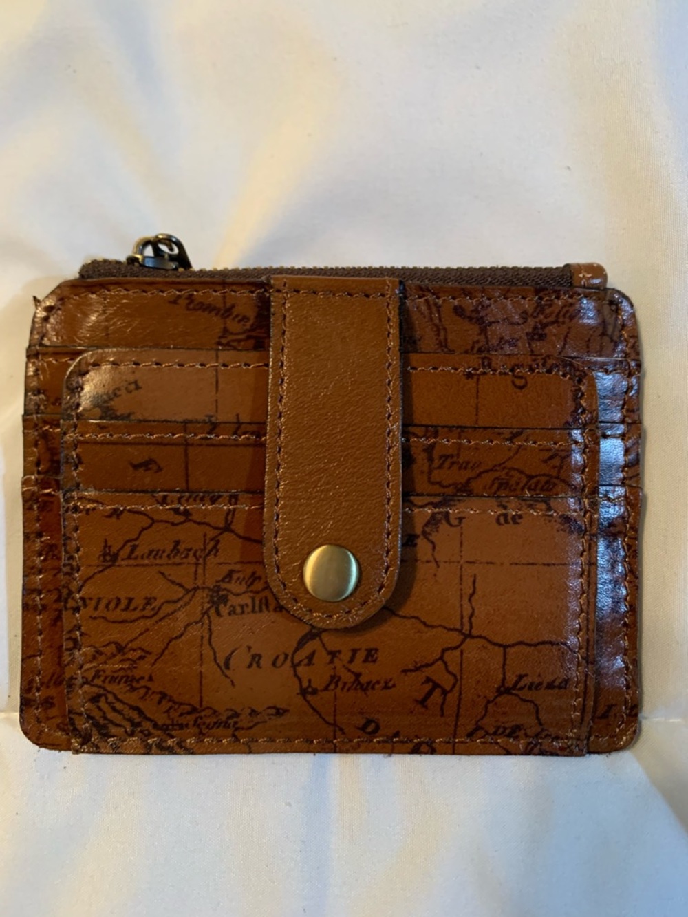 Patricia Nash Map Print Brown Leather Card Wallet